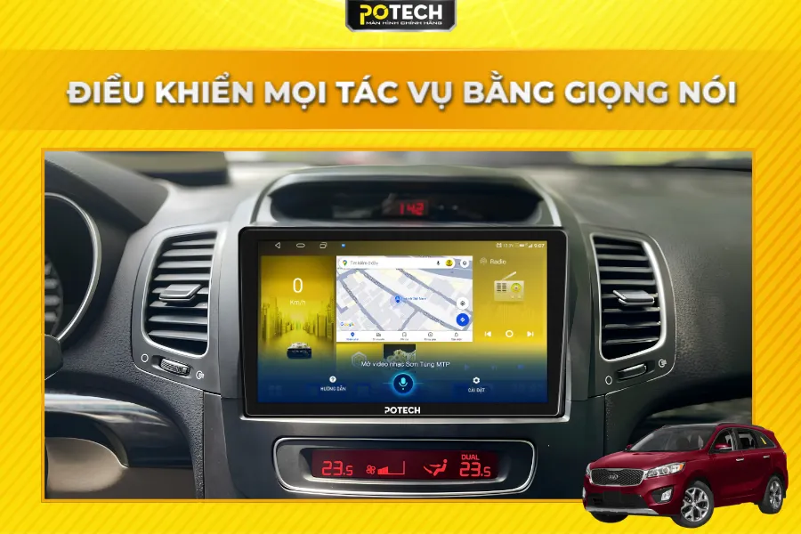 Điều khiển m&agrave;n h&igrave;nh Android Potech cho xe Kia Sorento bằng giọng n&oacute;i