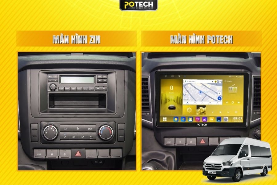 So s&aacute;nh m&agrave;n h&igrave;nh zin v&agrave; m&agrave;n h&igrave;nh Android Potech cho xe Hyundai Solati