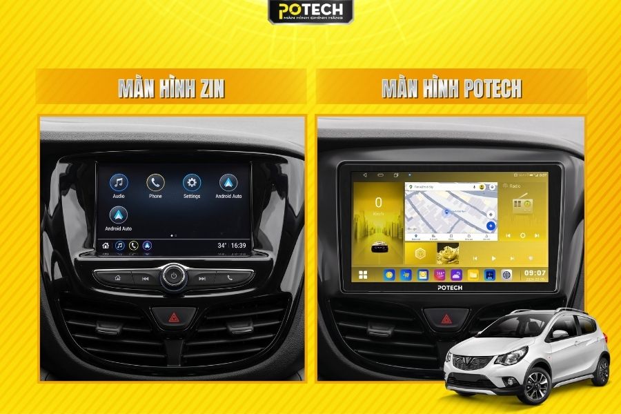 So s&aacute;nh m&agrave;n h&igrave;nh zin v&agrave; m&agrave;n h&igrave;nh Android Potech cho xe VinFast Fadil