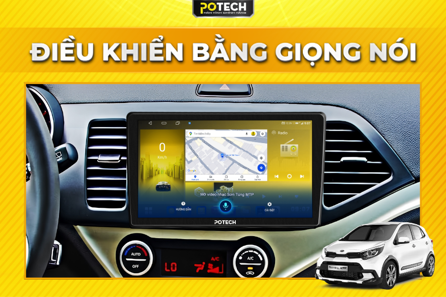 Ra lệnh bằng giọng n&oacute;i với m&agrave;n h&igrave;nh Android Potech cho xe Kia Morning