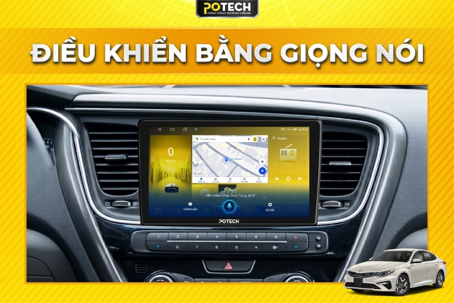 Điều khiển m&agrave;n h&igrave;nh Android Potech cho xe Kia Optima bằng giọng n&oacute;i