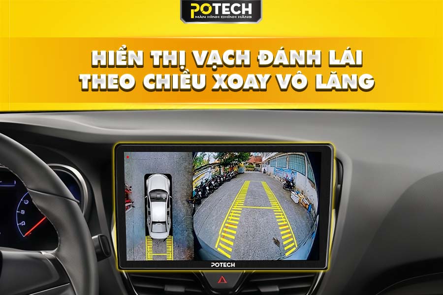 Camera 360 m&agrave;n h&igrave;nh Potech PX9 hiển thị vạch đ&aacute;nh l&aacute;i cực chuẩn