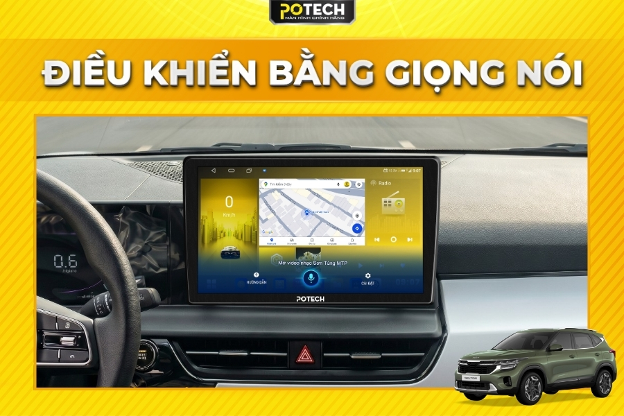 Điều khiển m&agrave;n h&igrave;nh Android Potech cho xe Kia Seltos bằng giọng n&oacute;i