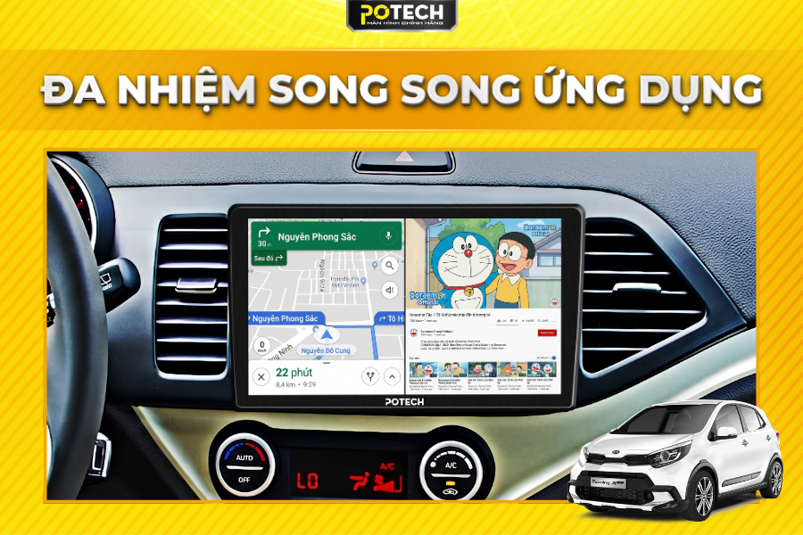 Trải nghiệm đa nhiệm tr&ecirc;n m&agrave;n h&igrave;nh Android Potech cho xe Kia Morning