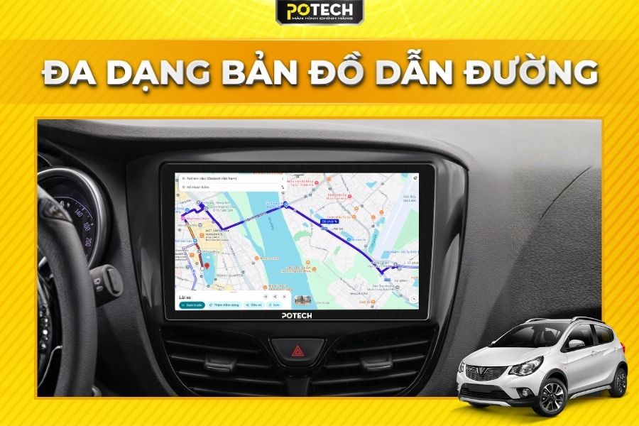 M&agrave;n h&igrave;nh Android Potech cho xe VinFast Fadil t&iacute;ch hợp đa dạng ứng dụng dẫn đường