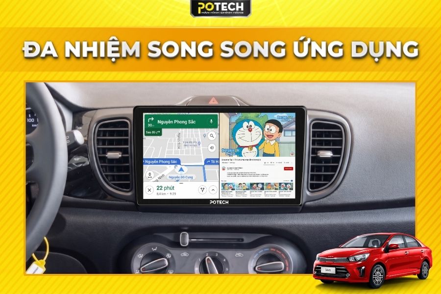 Trải nghiệm đa nhiệm tr&ecirc;n M&agrave;n h&igrave;nh Android Potech cho xe Kia Soluto