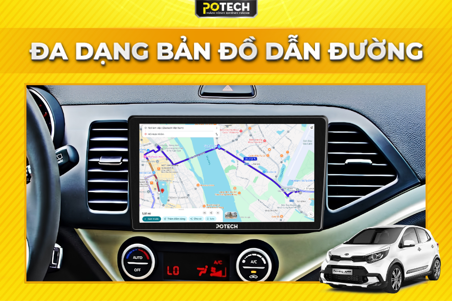 Dẫn đường tr&ecirc;n m&agrave;n h&igrave;nh Android Potech cho xe Kia Morning