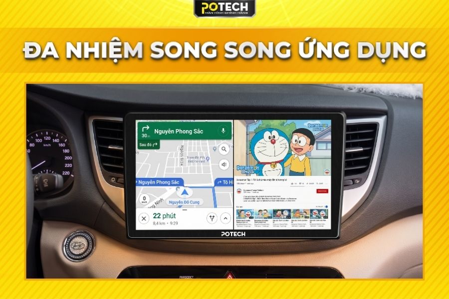 Khả năng đa nhiệm tr&ecirc;n m&agrave;n h&igrave;nh Android Potech cho xe Hyundai Tucson