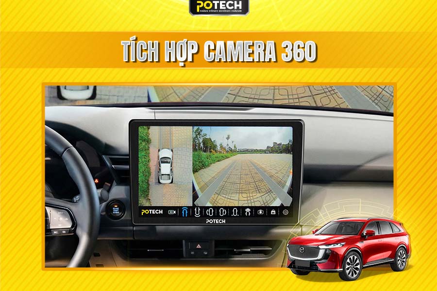 M&agrave;n h&igrave;nh Android Potech cho xe Mazda CX-5 t&iacute;ch hợp Camera 360