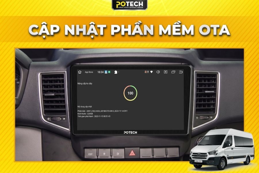 Cập nhật phần mềm m&agrave;n h&igrave;nh Android Potech cho xe Hyundai Solati qua mạng OTA