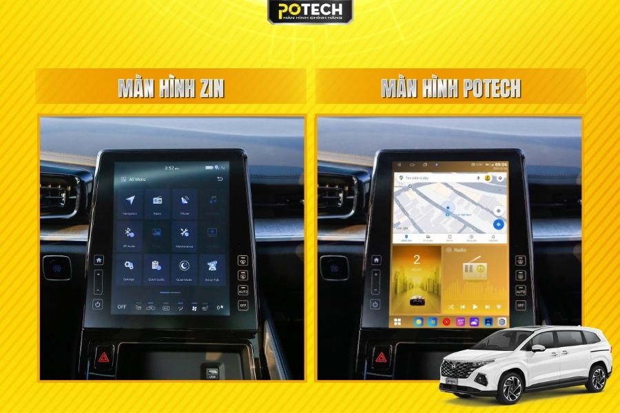 So s&aacute;nh m&agrave;n h&igrave;nh zin v&agrave; Android Box Potech cho xe Hyundai Custin