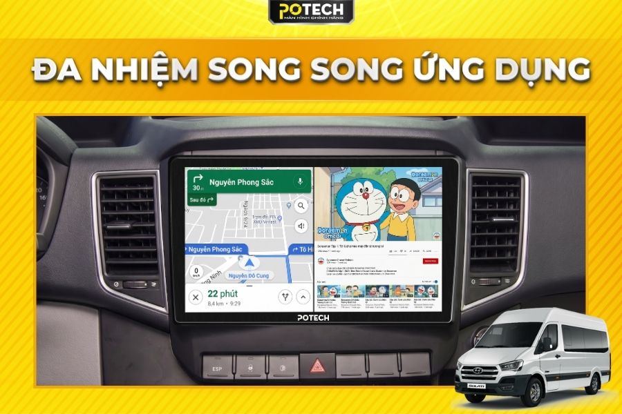 Trải nghiệm đa nhiệm tr&ecirc;n m&agrave;n h&igrave;nh Android Potech cho xe Hyundai Solati