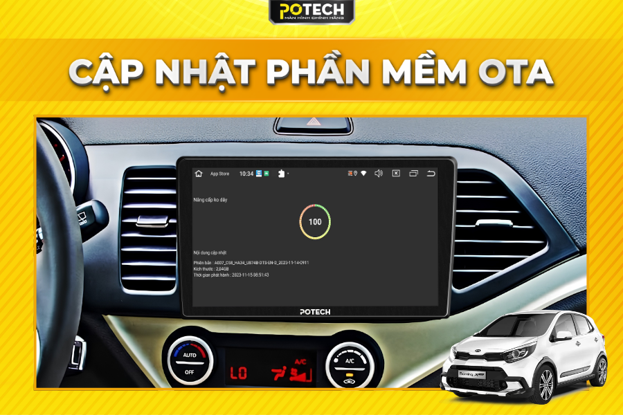 Cập nhật phần mềm OTA tr&ecirc;n m&agrave;n h&igrave;nh Android Potech cho xe Kia Morning